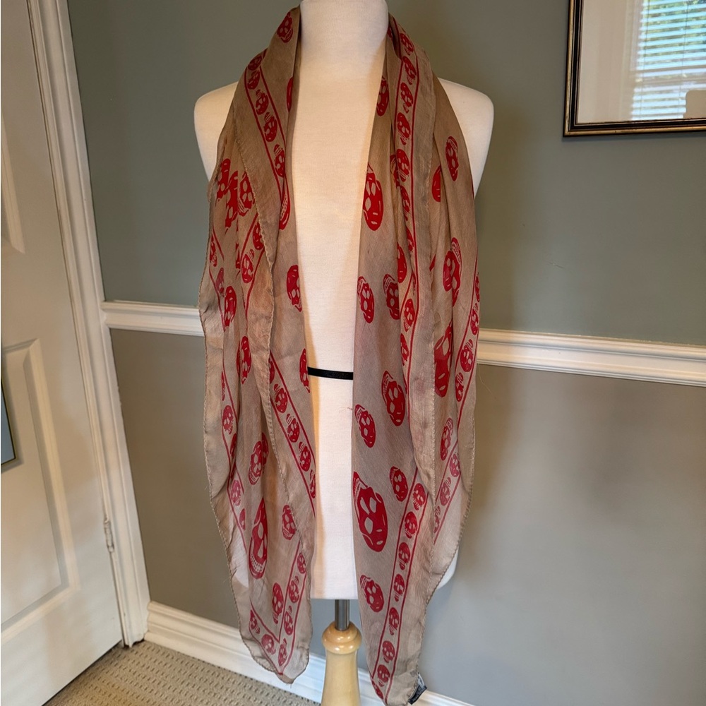 ALEXANDER MCQUEEN - Vintage Red & Tan Skull Scarf